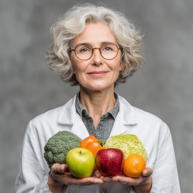 Активна літня жінка готує корисну їжу у сучасній кухні